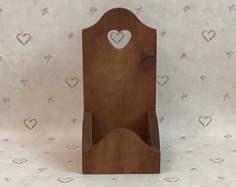 Vintage Wooden Farmhouse Country Heart Cutout Candleholder Box