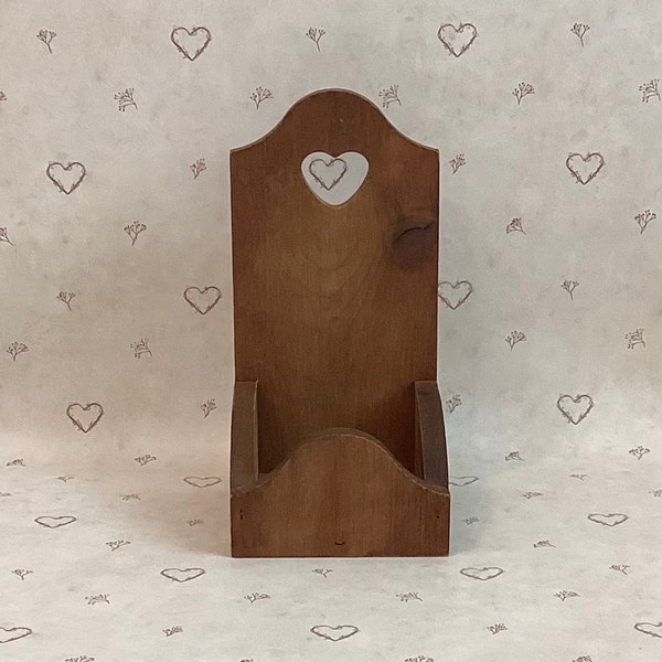 Vintage Wooden Farmhouse Country Heart Cutout Candleholder Box