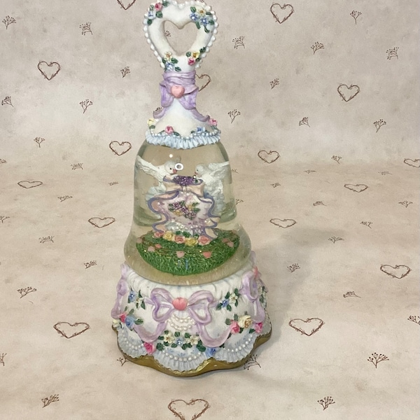 Two Doves Heart Floral Bell Music Snow Globe, Love Floral Birds Musical Snow Globe