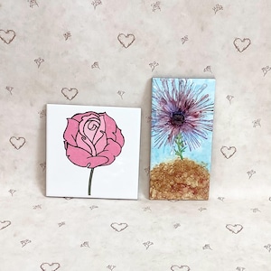 Handpainted Floral Graphic Ceramic Tile, Pink Rose Accent Ceramic Tile Made in Mexico, Dandelion Decorative Ceramic Wall Tile Made in Turkey