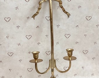 Vintage French Style Brass Wall Sconce Candleholder, Vintage Ribbon Tassel Dual Arm Candlestick Holders