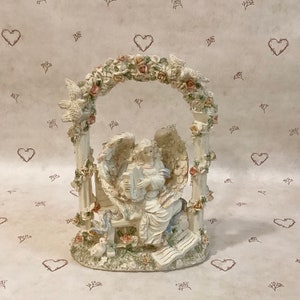Vintage Garden Angel Playing Instrument, Floral Angel Figurine Home Decor