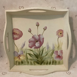 Vintage Floral Handpainted Serving Wooden Tray