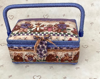 Vintage Sewing Basket Honey Bears and Flowers Design