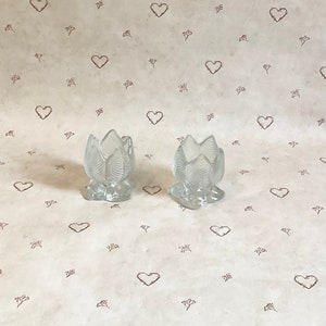 Crystal Lotus Candlestick Holders, Glass Flower Candleholder Pair