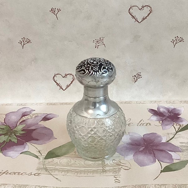 Vintage Avon Floral Silver Topper Glass Perfume Bottle