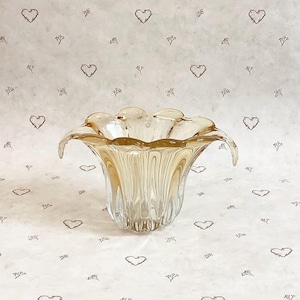 Vintage Floral Honey Gold Italian Glass Art Vase, Vintage Amber Art Sculpture Vase