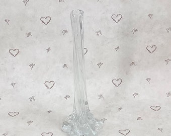 Vintage Art Glass Twisted Petal Foot Single Stem Vase, Twisted Glass Tall Flower Vase