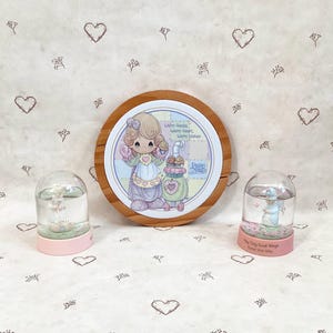 Vintage Floral Hearts Precious Moments Wooden Tile Wall Hanging Plaque, Precious Moments Globe, Precious Moments Kids Room Decor
