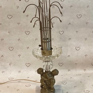 Vintage Victorian Cherub Crystal Glass Marble Pedestal Lamp