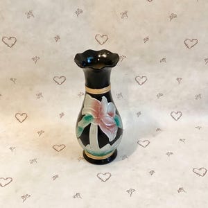 Vintage Black Art Nouveau Floral Ceramic Vase, Black and Gold Vintage Floral Vase