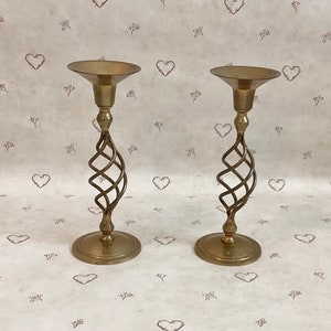 Vintage Pair Brass Candleholders, Vintage Brass Spiral Candlestick Holders