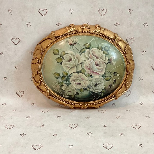 Vintage Victorian Style Floral Wall Hanging Decor, Annette Stevenson Oval Floral Painting Hanging Wall Art