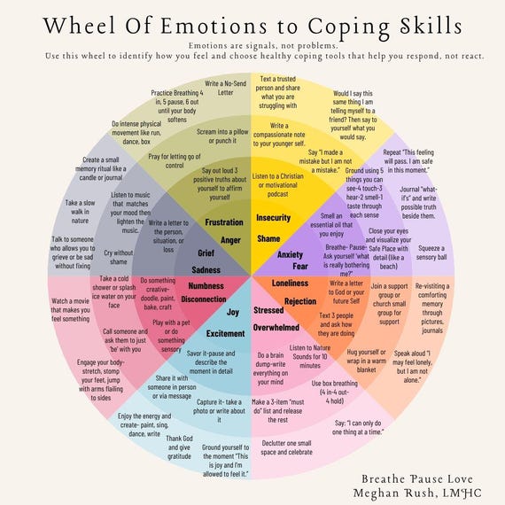 Feelings Wheel & Coping Skills Wheel Chart | Therapist- Made-Mental Health Printable-Digital Download