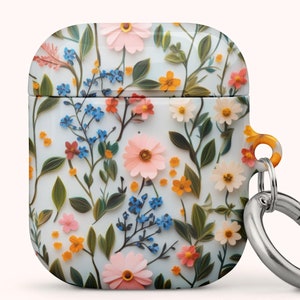 Pressed Flowers Floral AirPods Gen 1 2 3 4 Pro Case, Faux Wildflowers Wireless Charging Cover, Cute Luxe Aesthetic Gift for Her