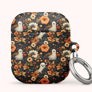 Cute Ghosts Fall Floral AirPods Gen 1 2 3 Pro Case Autumn Faux Wildflowers Air Pod Cover Luxe Aesthetic Gift for Her Spooky Season Decor