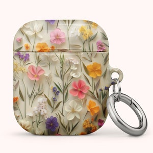 Floral AirPods Gen 1 2 3 Pro Case, Faux Pressed Flowers Wireless Charging Cover, Luxe Aesthetic Gift for Her