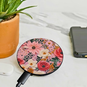 Floral Wireless Charger Pad Universal iPhone Android Original Design Charging Station Medallion Fast Charging Portable Holiday Gift For Girl