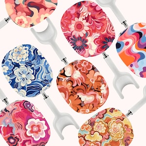 Psychedelic Retro Floral AirPods Max Cover Botanical Hard Plastic Protective Case Cute Shell for Air Pods Max Headphones, Pink Blue Orange