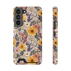 Étui pour téléphone à fleurs avec porte-cartes pour iPhone 15 14 13 et Samsung S22 S21 modèles Amoureux des fleurs, cadeau pour fille, étui pour cartes de crédit lilas et tournesol