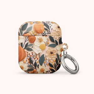 Peach Floral AirPods® Case for Gen 1 2 3 & Pro Version 3D Flowers Effect Girls Aesthetic Designer Case with Clip Keychain Flower Lovers Gift