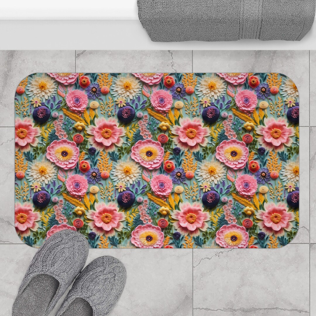 Wildflower Bath Mat Floral Aesthetic Bath Mat Nonslip Custom Washable