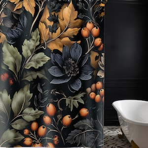 Dark Botanical Shower Curtain Goblincore Vintage Apothecary Cottagecore Dark Academia Herbs Plants Moody Decor Eclectic Bathroom Maximalist