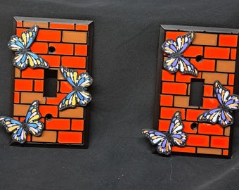 Butterfly on Brick Wall Light Switch Cover - Unique Home Decor