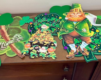 Vintage 1980s St Patrick’s Day Die Cut Wall Decor Lot - Shamrocks, Leprechauns, Irish Themes, etc. Lot 3