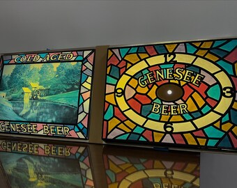 Vintage Genesee Beer Light-up/backlit Shadow Box Bar Sign W/clock