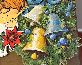 Vintage 1980s Christmas Paper Die Cut Wall Decor Lot - Santa, Elves, Angels, Christmas Trees, Wreaths, Carollers, Poinsettias, etc. Lot 3