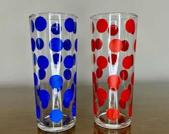 Set Of 2 Hazel-Atlas, Mid-Century Modern, Atomic Polka Dot Highball Glasses