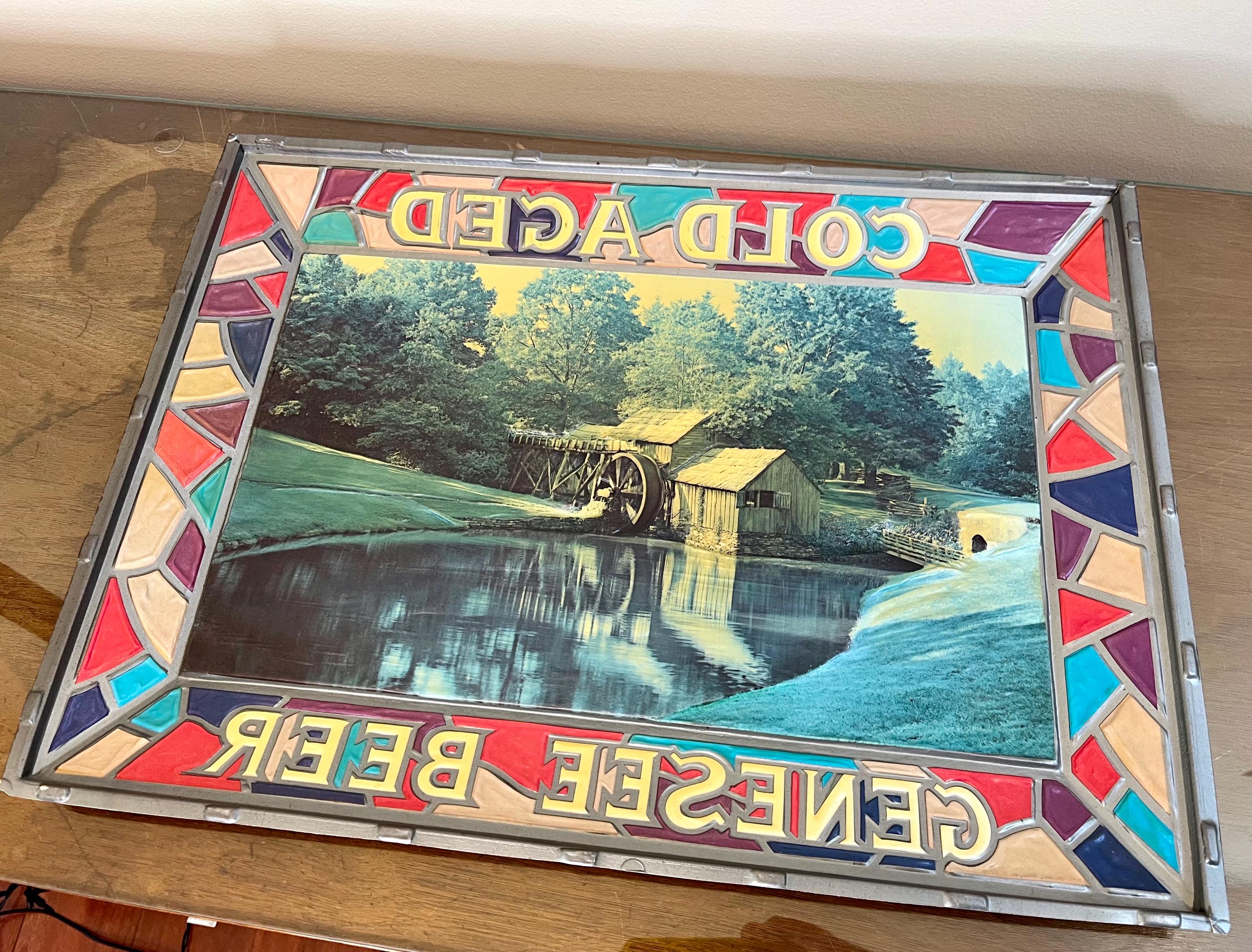 1970s GENESEE Beer バブラーサイン Vintage Genesee Beer Light-up/backlit Shadow Box Bar Sign W/clock