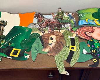Vintage 1980s St Patrick’s Day Die Cut Wall Decor Lot - Shamrocks, Leprechauns, Irish Themes, etc. Lot 1