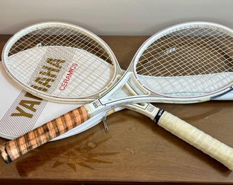 Vintage mid-1980’s Yamaha Ceramics Series White Gold 100 Tennis Racquets, Pair (2), 4-1/2 & 4-5/8