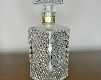 Vintage Decanter, Clear Pressed-Glass Diamond Pattern, Made In Italy, 700mL, Mid-Century Modern