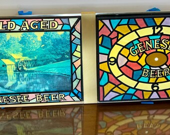 Vintage Genesee Beer Light-up/backlit Shadow Box Bar Sign W/clock