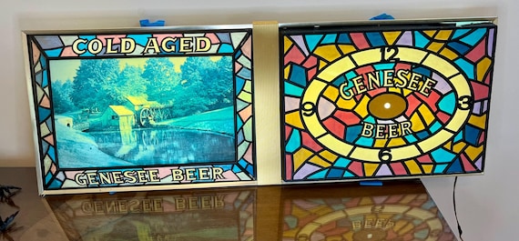 Vintage Genesee Beer Light-up/backlit Shadow Box Bar Sign W/clock