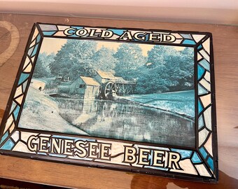Vintage Genesee Beer Light-up/backlit Shadow Box Bar Sign W/clock