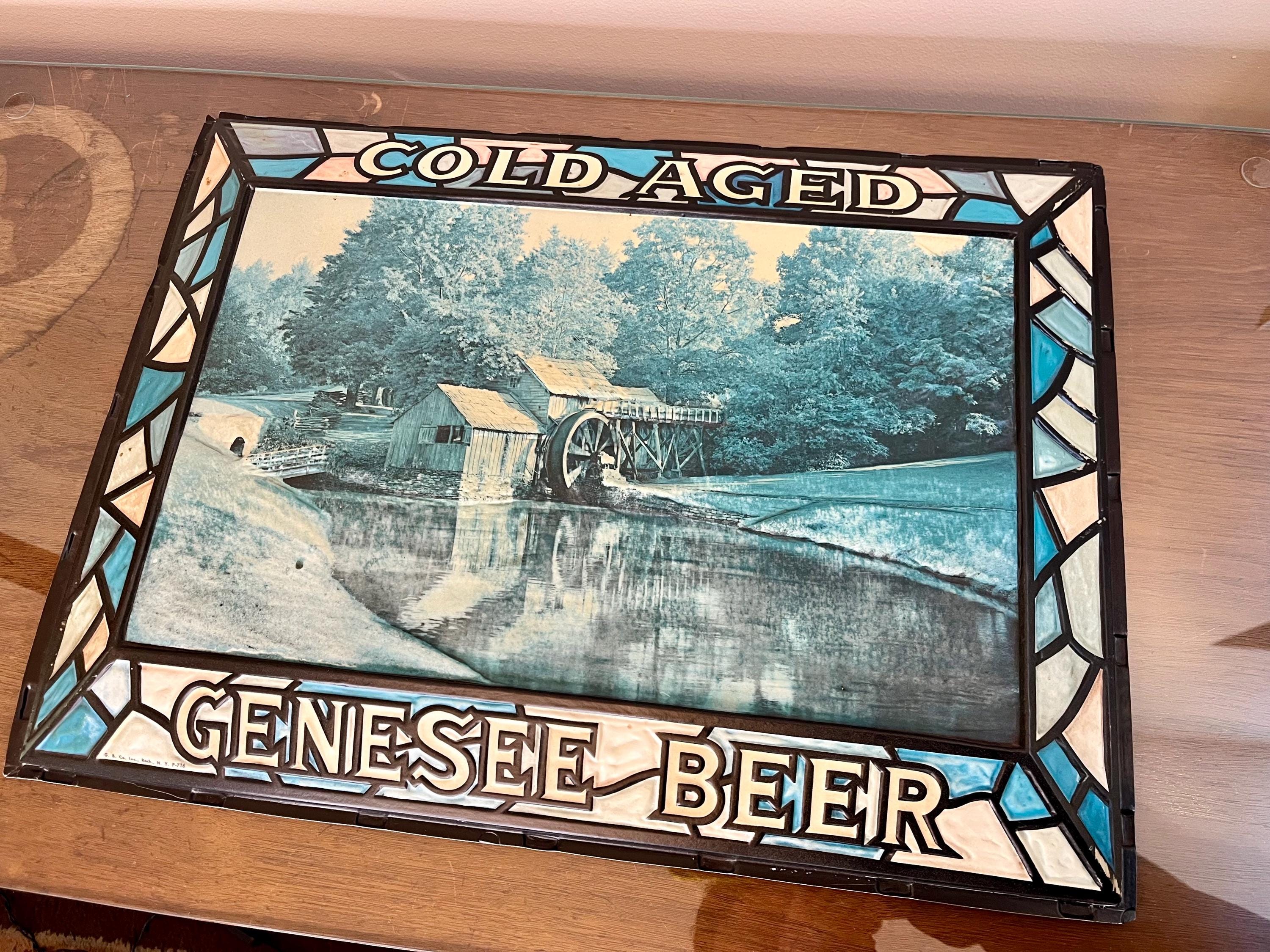 Vintage Genesee Beer Light-up/backlit Shadow Box Bar Sign W/clock