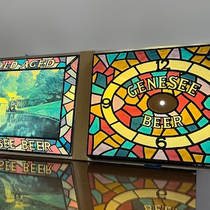 Vintage Genesee Beer Light-Up/Backlit Shadow Box Bar Sign w/Clock & Mill Picture Panels - Rare