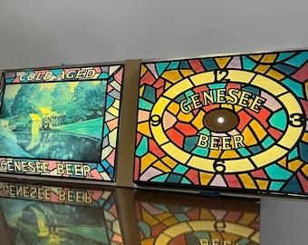 Vintage Genesee Beer Light-Up/Backlit Shadow Box Bar Sign w/Clock & Mill Picture Panels - Rare