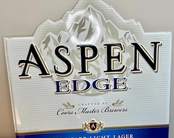 Aspen Edge by Coors Master Brewers, Light Lager, Large Embossed Metal Beer Sign/Tin, - 28"x27"
