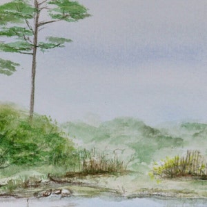 The Lake at Topsail Hill original watercolor painting by Cindy Vaughan. 9x12 matted for 12x16 frame. Not a print. Florida landscape. image 3