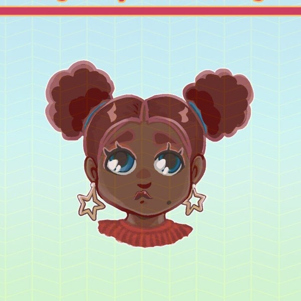 Girl Emote "Umm"- Digital Sticker Red Hair Black Girl With Big Cute Eyes