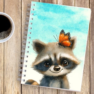 Lindo mapache espiral cuaderno línea reglada Besties diario mariposa adolescente regalo cuaderno para niños divertido bosque animal amante de la naturaleza notas de campo