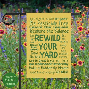 Rewild Your Yard Yellow with Green Text Garden & House Banner