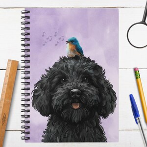 Lindo cuaderno espiral con diseño de Goldendoodle negro, líneas rayadas, diario para mejores amigos, regalo para adolescentes, cuaderno para niños, notas de campo para amantes de la naturaleza y los animales divertidos