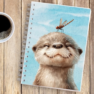 Lindo cuaderno espiral de nutria línea reglada Besties diario libélula regalo adolescente cuaderno para niños divertido bosque animal amante de la naturaleza notas de campo