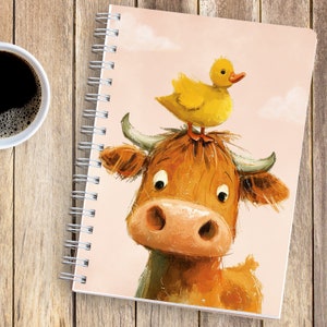 Linda vaca bebé pato amigos cuaderno espiral línea reglada granja Besties diario regalo adolescente cuaderno para niños divertido animal amante de la naturaleza notas de campo